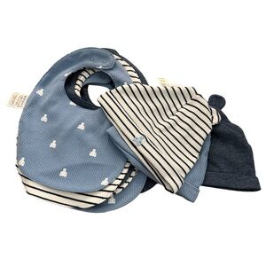 GAP Blue and White Striped Baby Bibs and Hat Set